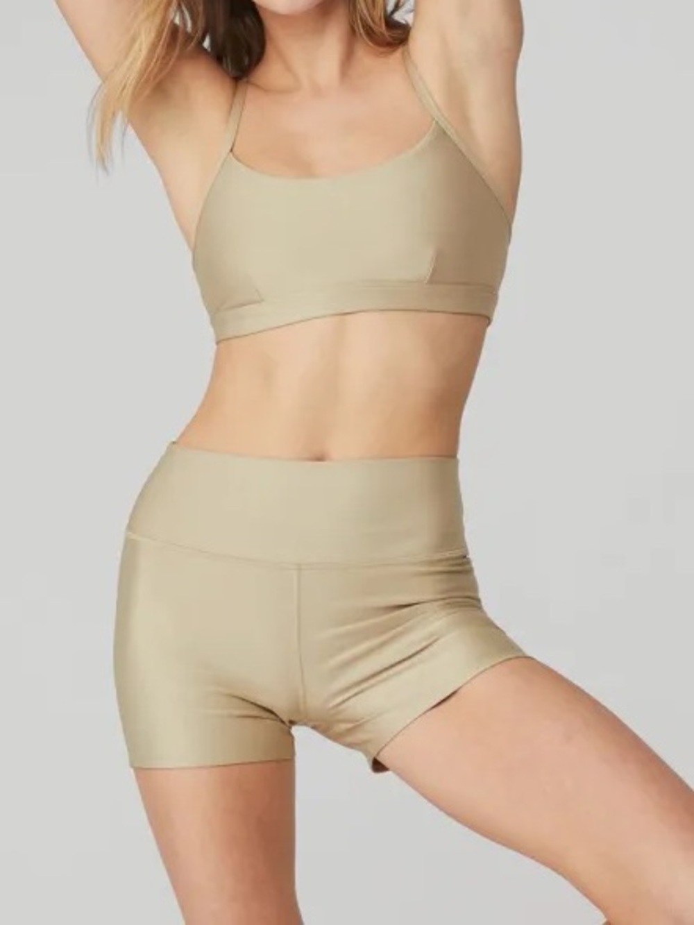ALO Yoga Airlift Intrigue Bra & High-Waist Shorts Set- California Sand/ Size Med